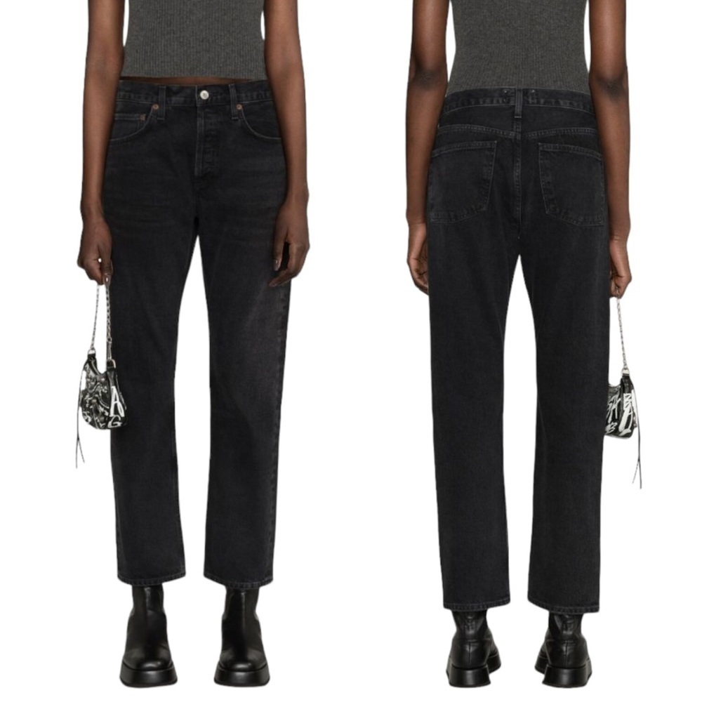 AGOLDE Parker Easy Straight Leg Cropped Jeans in Caliber Black. Size 31
